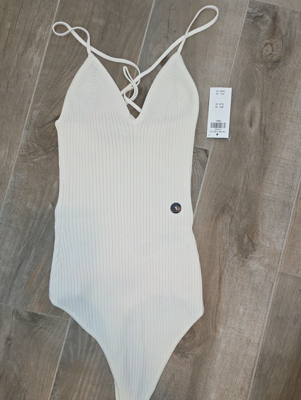 Abercrombie & Fitch Cream Ribbed Lace-Up Strap Bodysuit